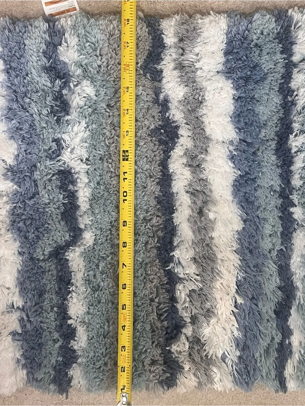 Plush Striped Blues, Gray and White Bathroom Rug 49” Long and 18” Wide